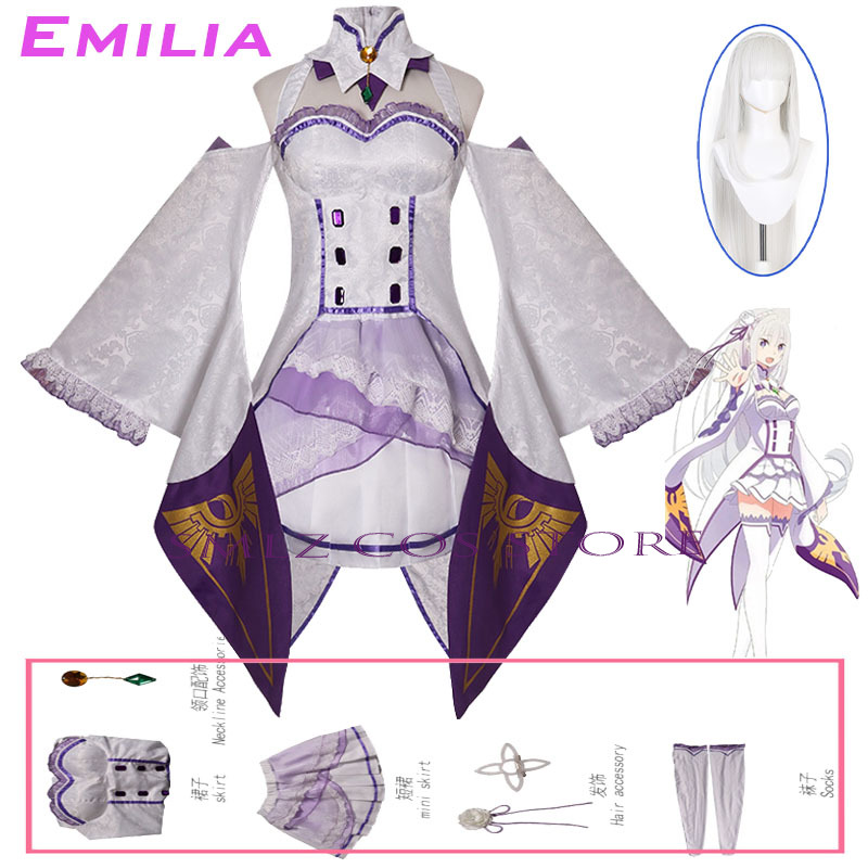 에밀리아 코스프레 애니메이션 Re Zero Kara H - Anime Cosplay Costumes Female 리뷰 및 가격