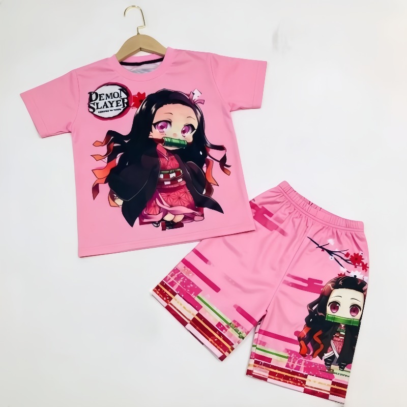 악마 슬레이어 키즈 티셔츠 반바지 세트 애니메이션 Ki - Anime Cosplay Tanjiro 리뷰 및 가격