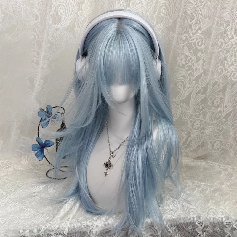 파스텔 라이트 블루 롱 스트레이트 가발 (두꺼운 앞머리 - Anime Cosplay Thick 리뷰 및 가격